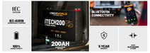 iTechworld iTECH200SS Super Slim Deep Cycle Lithium Battery with Bluetooth LiFePO4 200Ah - display of battery features.