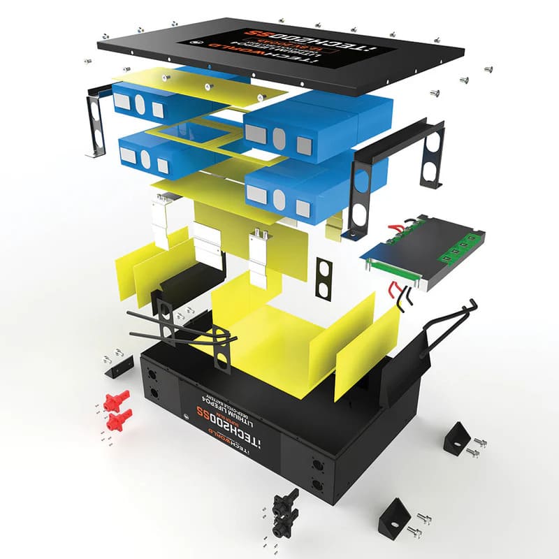 iTechworld iTECH200SS Super Slim Deep Cycle Lithium Battery with Bluetooth LiFePO4 200Ah - image showing components of the battery.