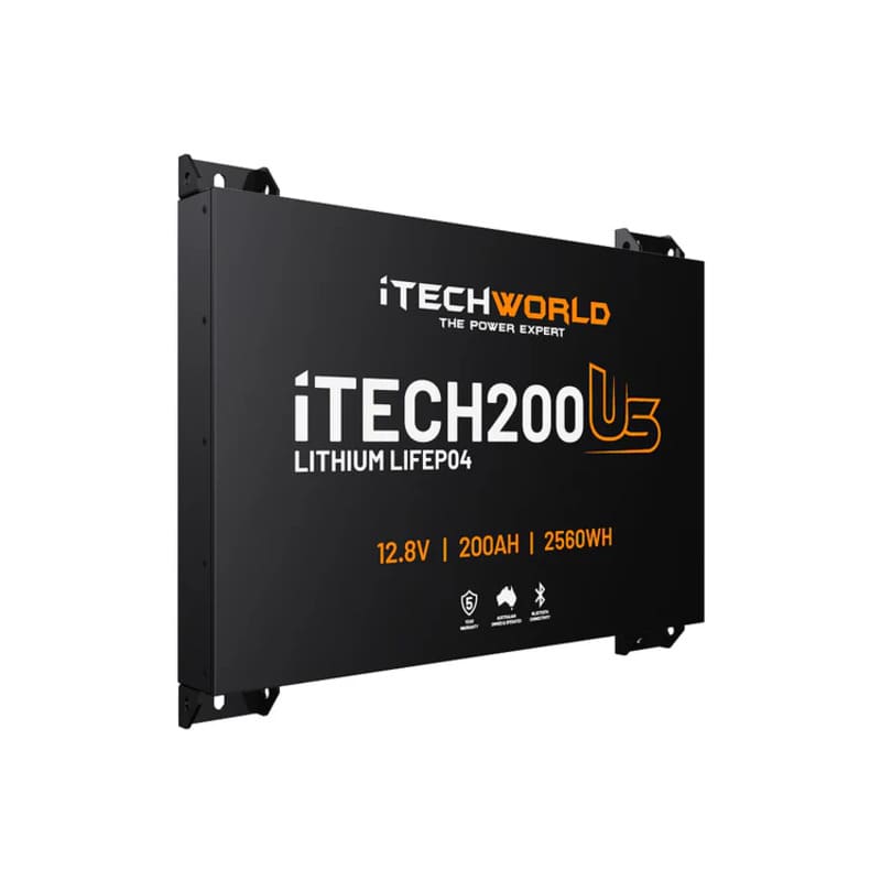 iTechworld iTECH200US Ultra Slim Deep Cycle Lithium Battery with Bluetooth LiFePO4 200Ah on a white background.