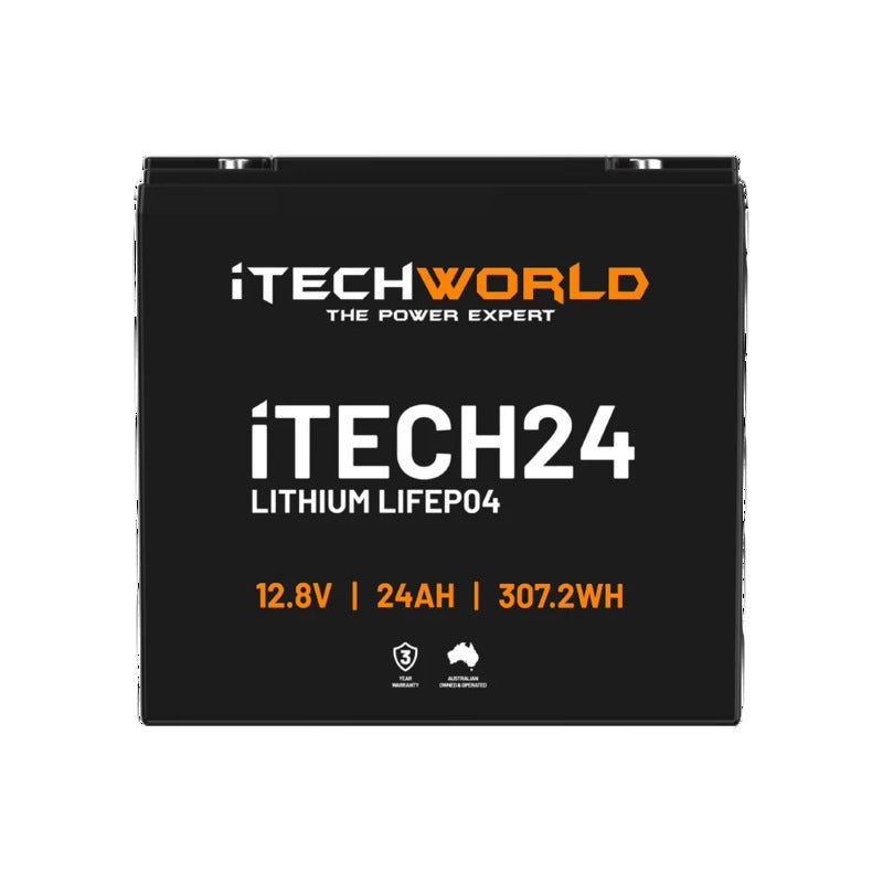iTechworld iTECH24 Deep Cycle Lithium Battery LiFePO4 24Ah - frontal view of the battery.