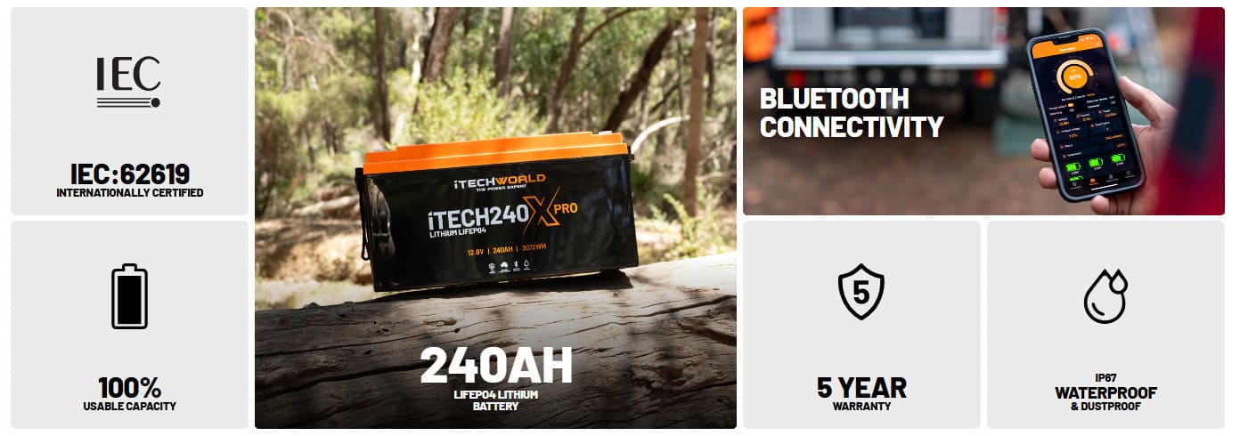 iTechworld iTECH240X PRO Deep Cycle Lithium Battery with Bluetooth LiFePO4 240Ah - features display