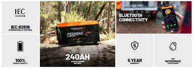 iTechworld iTECH240X PRO Deep Cycle Lithium Battery with Bluetooth LiFePO4 240Ah - features display