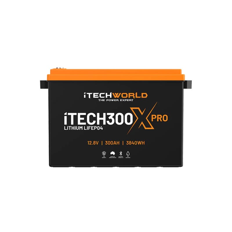 iTechworld iTECH300X PRO Deep Cycle Lithium Battery with Bluetooth LiFePO4 300Ah - Frontal view on a white background.