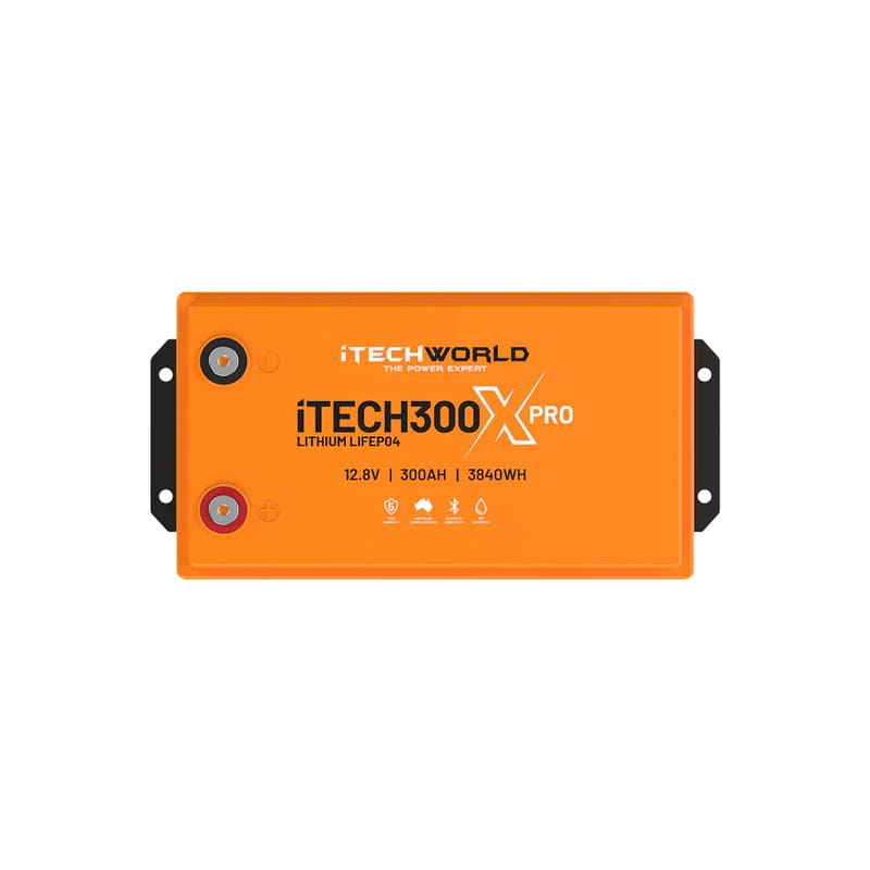 iTechworld iTECH300X PRO Deep Cycle Lithium Battery with Bluetooth LiFePO4 300Ah - Top view, placed on a white background.