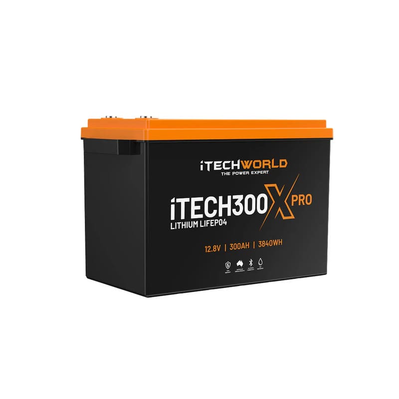 iTechworld iTECH300X PRO Deep Cycle Lithium Battery with Bluetooth LiFePO4 300Ah -  Angular view on a white background.
