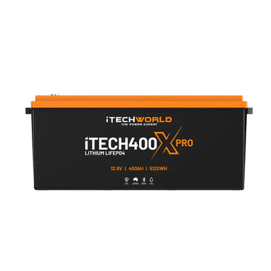 iTechworld iTECH400X PRO Deep Cycle Lithium Battery with Bluetooth LiFePO4 400Ah - frontal view of battery on a white background.