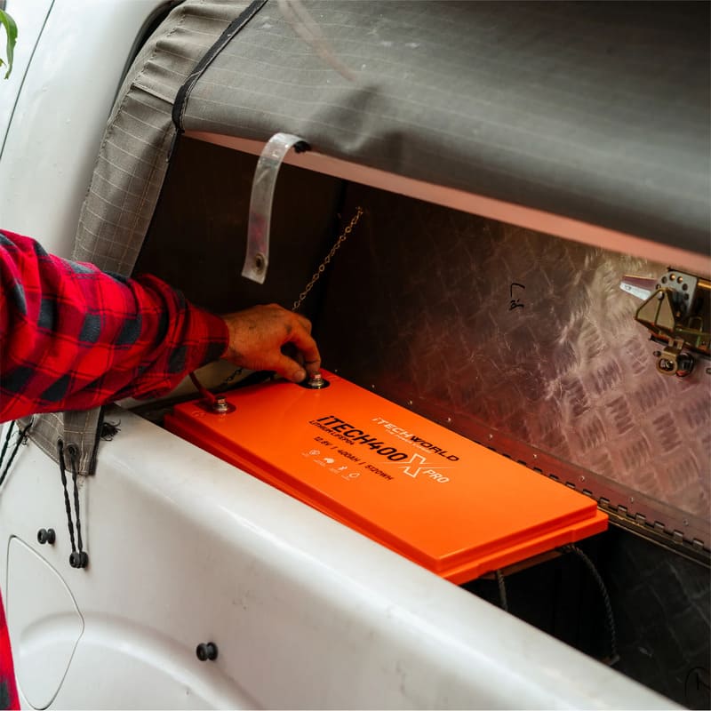 iTechworld iTECH400X PRO Deep Cycle Lithium Battery with Bluetooth LiFePO4 400Ah - at the back of a truck.