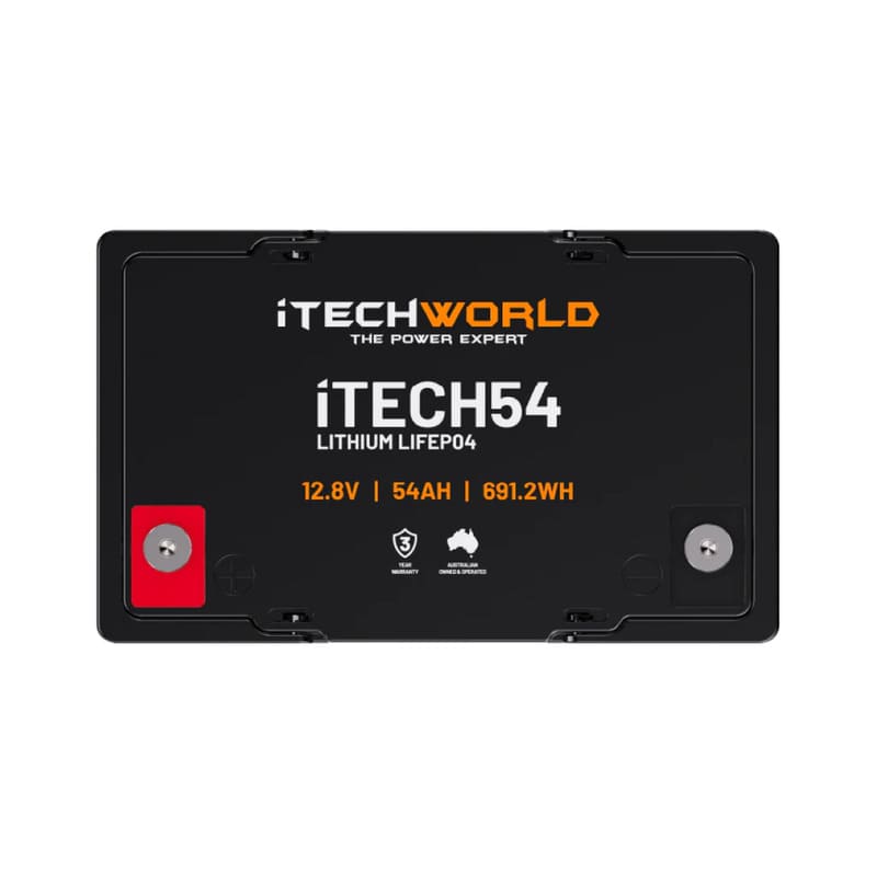 iTechworld iTECH54 Deep Cycle Lithium Battery LiFePO4 54Ah - Top view of the battery shown on a white background