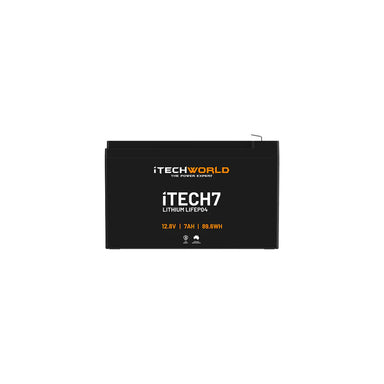 itechworld-itech7-deep-cycle-lithium-battery - frontal view of battery shown on a white background.