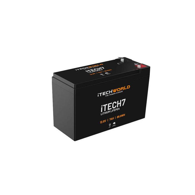 itechworld-itech7-deep-cycle-lithium-battery - Angular view of the battery shown on a white background.