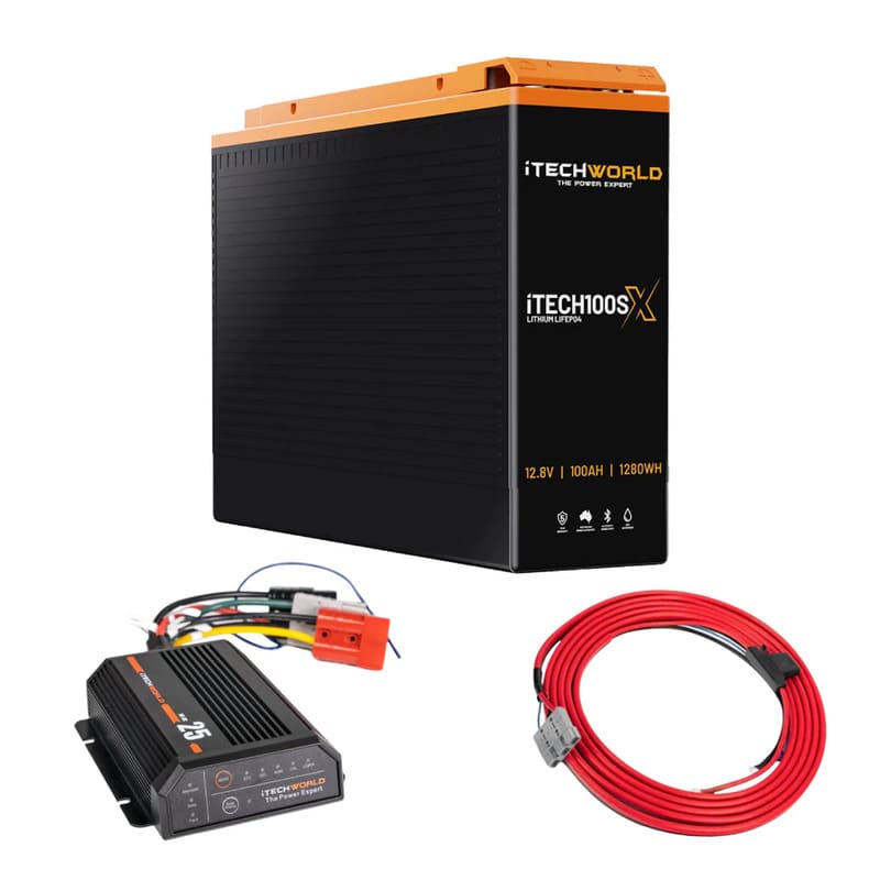 iTechworld Base Slimline 4WD Dual Battery Kit 100Ah Lithium - battery kit o a white background
